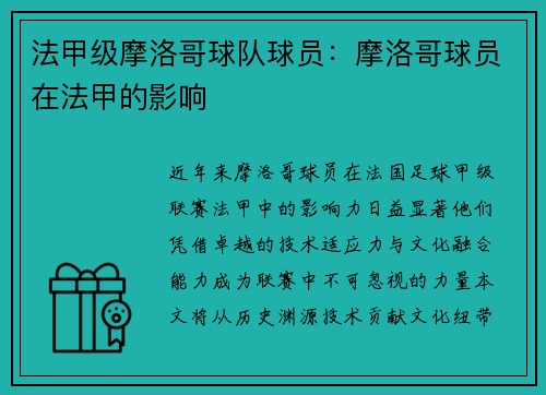 法甲级摩洛哥球队球员：摩洛哥球员在法甲的影响