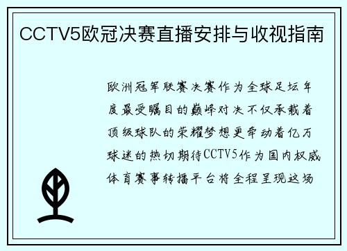 CCTV5欧冠决赛直播安排与收视指南